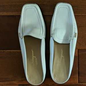 Salvatore Ferragamo White Leather Slip On Loafers